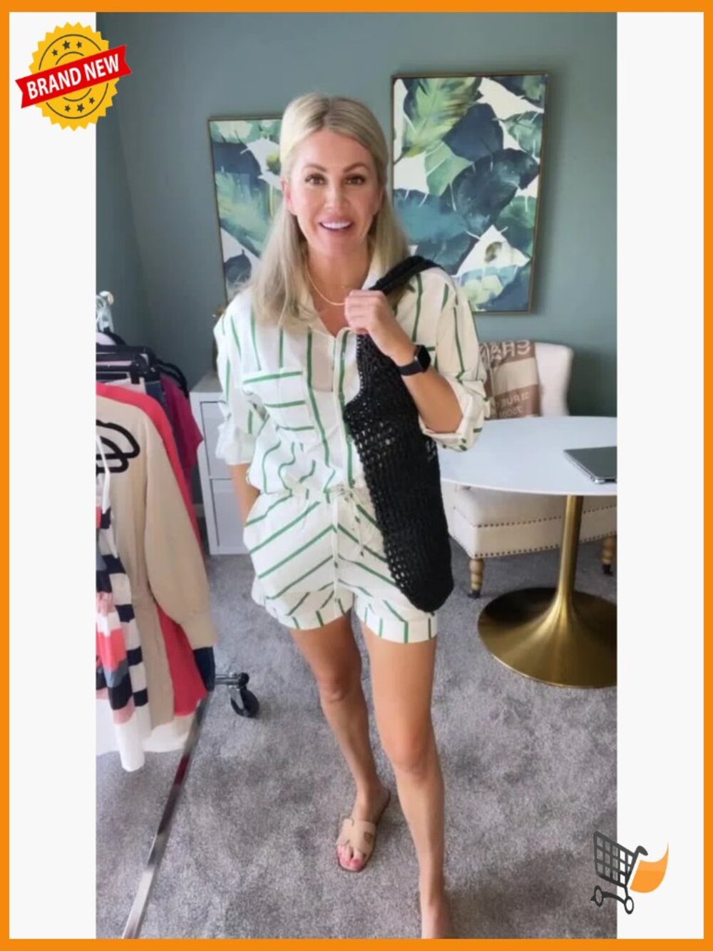 Striped 2 Piece Lounge Set Button Down Shirt and Shorts Pajama Set - Picture 7 of 7